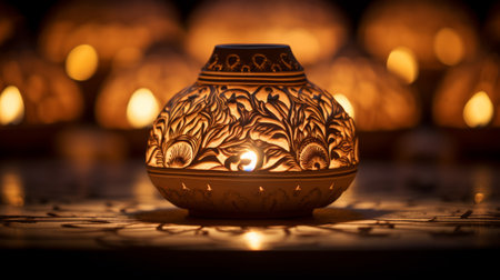 Diwali celebration, festive diwali clay lamps.の素材