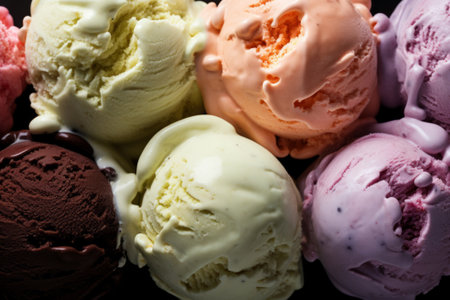 Mix of ice cream balls as a background. Ice cream texture.の素材
