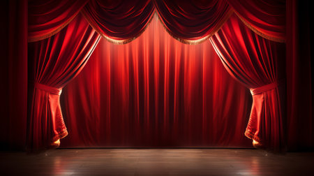 Stage in a theatre. Theater red velvet curtains.の素材