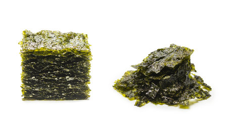 Tasty nori seaweed isolated on white background.