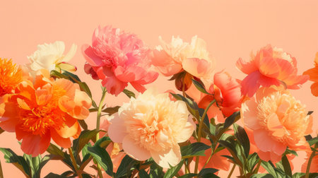 Beautiful peonies on a peach fuzz color backgroundの素材