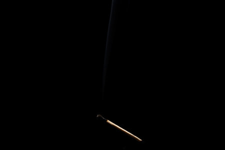 Lit and falling match on a black background.の写真素材