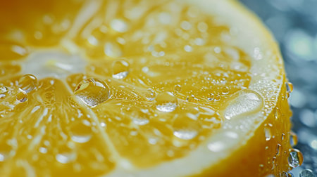 Lemon in a splash of water on a yellow background closeup.の素材