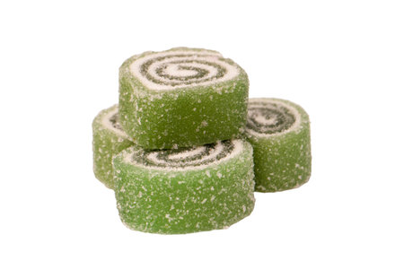 Jelly sweet candy roll isolated on a white background. Marmalade candy.の写真素材