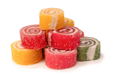 Jelly sweet candy roll isolated on a white background. Marmalade candy.の写真素材