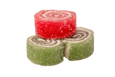 Jelly sweet candy roll isolated on a white background. Marmalade candy.の写真素材