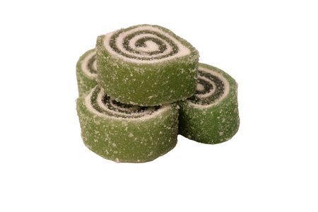 Jelly sweet candy roll isolated on a white background. Marmalade candy.の写真素材