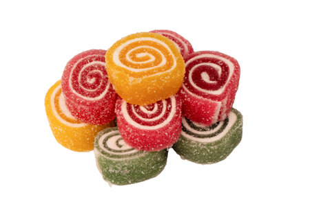 Jelly sweet candy roll isolated on a white background. Marmalade candy.の写真素材