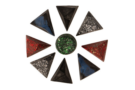 Stones in the form of precious gems, with marble texture, isolated on a white background.
