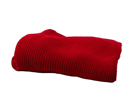 Red warm sweater isolated on a white background. Top view.の写真素材