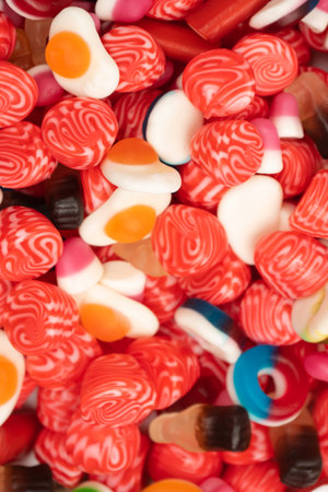 Tasty mix of jelly colorful candies. Delicious marmalade.の写真素材