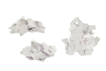 Empty white paper pieces isolated. Space for text or design.の写真素材