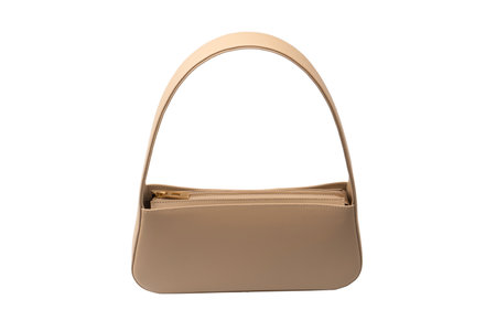 Beige women leather bag isolated on a white background.の写真素材