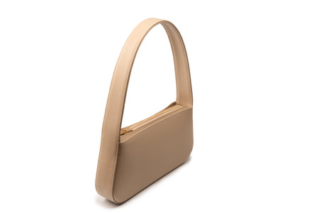 Beige women leather bag isolated on a white background.の写真素材