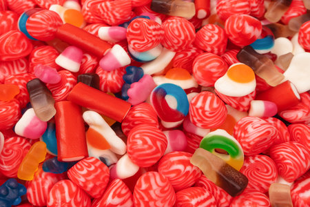 Tasty mix of jelly colorful candies. Delicious marmalade.の写真素材