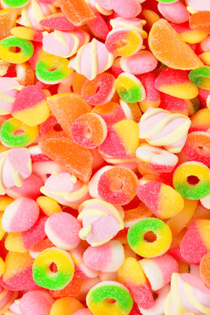 Assorted gummy candies. top view.の写真素材