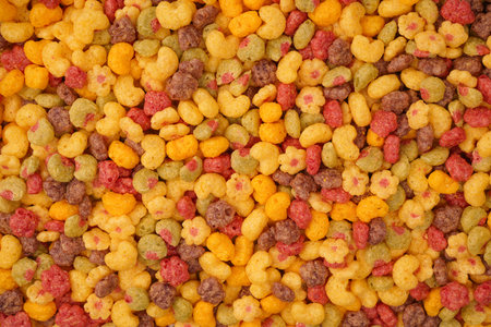 Sweet crunchy cornflakes as background. Top view.