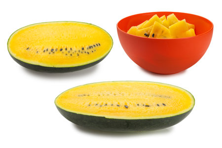 Yellow watermelon isolated on white background.の写真素材