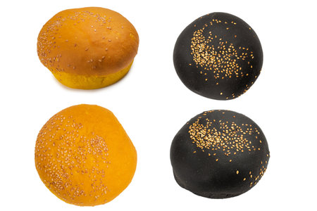 Yellow burger bread isolated on white background.の写真素材