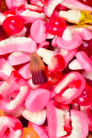 Assorted gummy candies. Top view. Jelly sweets.の写真素材