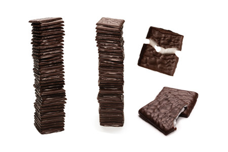 Dark chocolate candies isolated on a white background.の写真素材