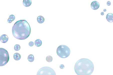 Soap bubbles isolated on a white background. Copy space.の写真素材