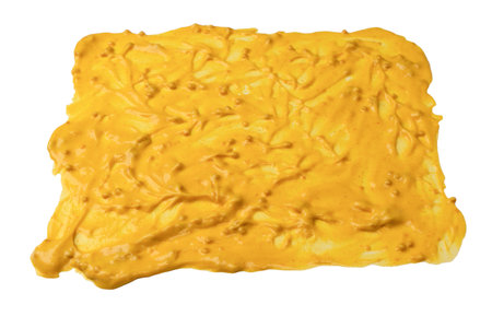 Yellow sauce splashes as a background. Top view.の写真素材