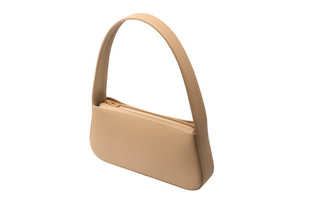 Beige women leather bag isolated on a white background.の写真素材