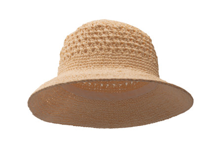Straw summer hat with isolated on a white background.の写真素材