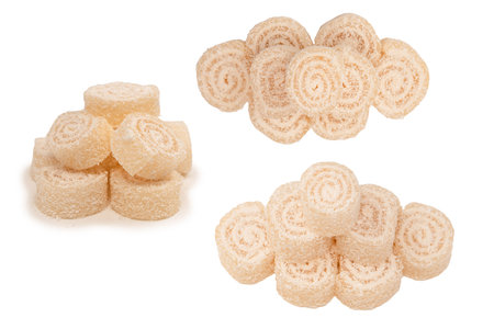Coconut candy roll isolated on a white background.の写真素材