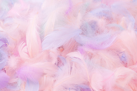 Colorful feather background, top view. Copy space.の写真素材