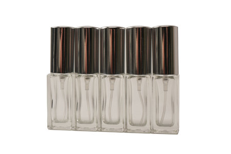 Perfume automiser, perfume transparent glass bottle isolated on a white background.の写真素材