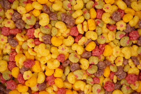 Sweet crunchy cornflakes as background. Top view.の写真素材