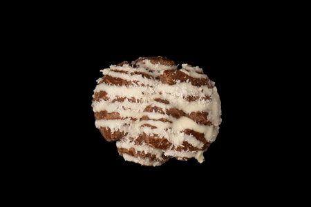 Profiteroles with coconut cream on a black background.の写真素材