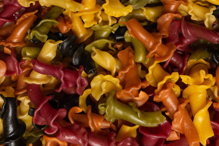 Multicolored pasta variety background. Top view.の写真素材