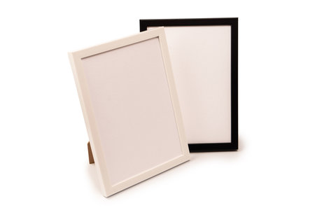 Black and white empty photo frame isolated on a white background.