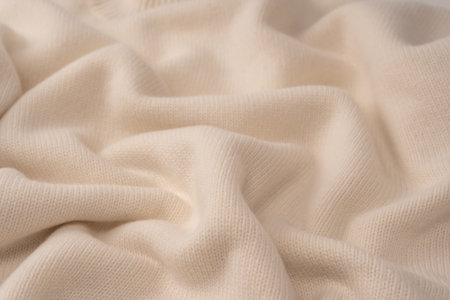 Soft milky color merino wool sweater texture as a background. Top view.の写真素材