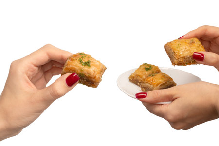 Delicious sweet baklava isolated on a white background. Top view.の写真素材