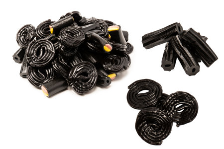 Black jelly candies. Top view. Gelatin candies.の写真素材