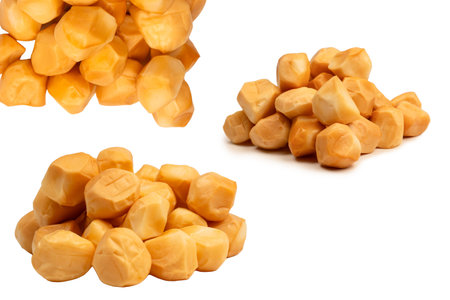 Pieces of cheese isolated on a white background.の写真素材