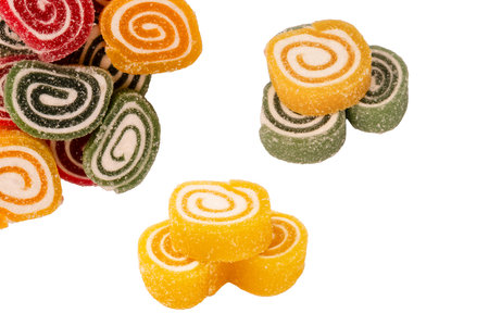Jelly sweet candy roll isolated on a white background. Marmalade candy.の写真素材