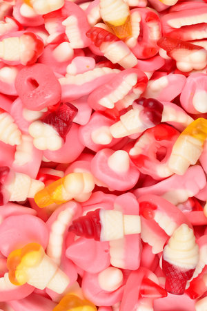 Assorted gummy candies. Top view. Jelly sweets.の写真素材