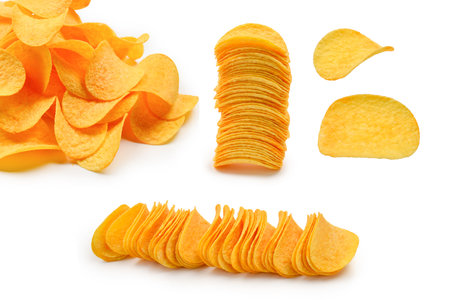 Potato chips isolated on white background.の写真素材