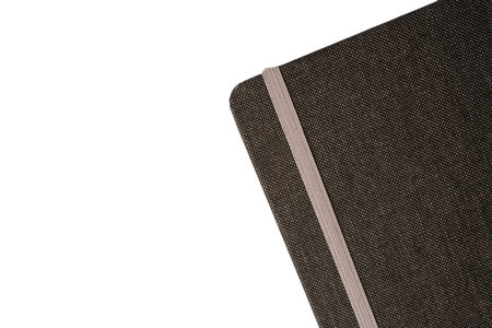 Gray notebook with blank pages isolated on a white background. Top view.の写真素材