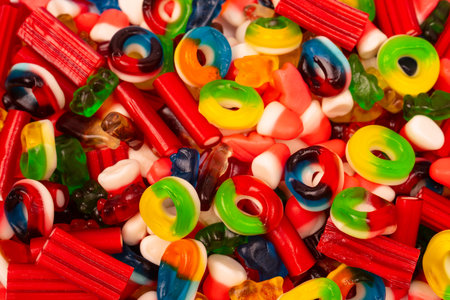 Assorted colorful gummy candies. Top view. Jelly  sweets.の写真素材