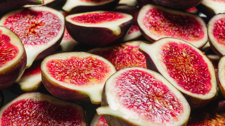 Tasty figs background. Top view. Slices.