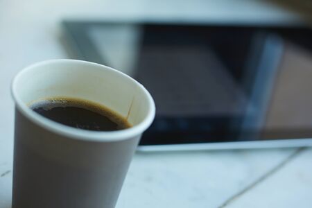 cup of coffee in officeの写真素材