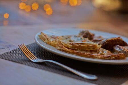 Pancakes with meatの写真素材