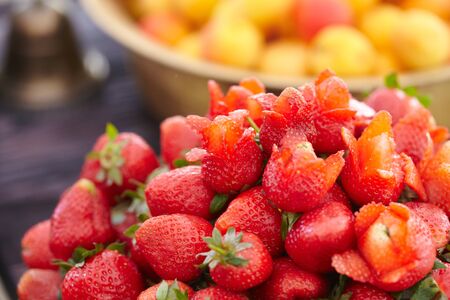 dish with fresh strawberries closeupの写真素材