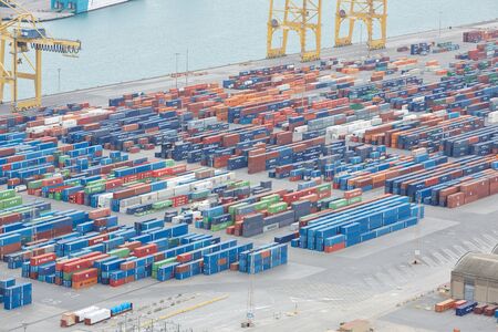 view of the cargo sea port in Barcelonaの写真素材